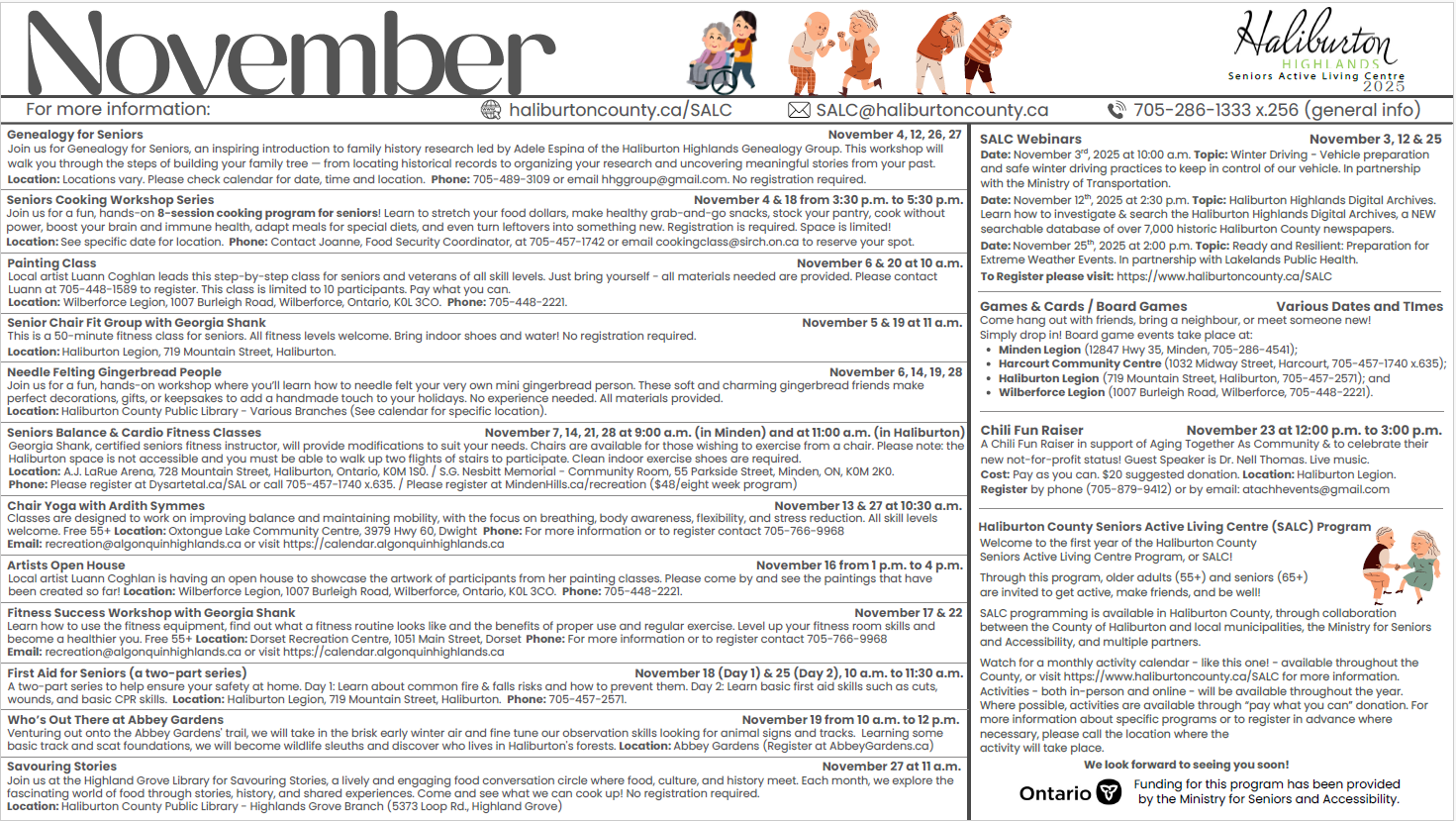 The November 2025 SALC calendar - page two. 