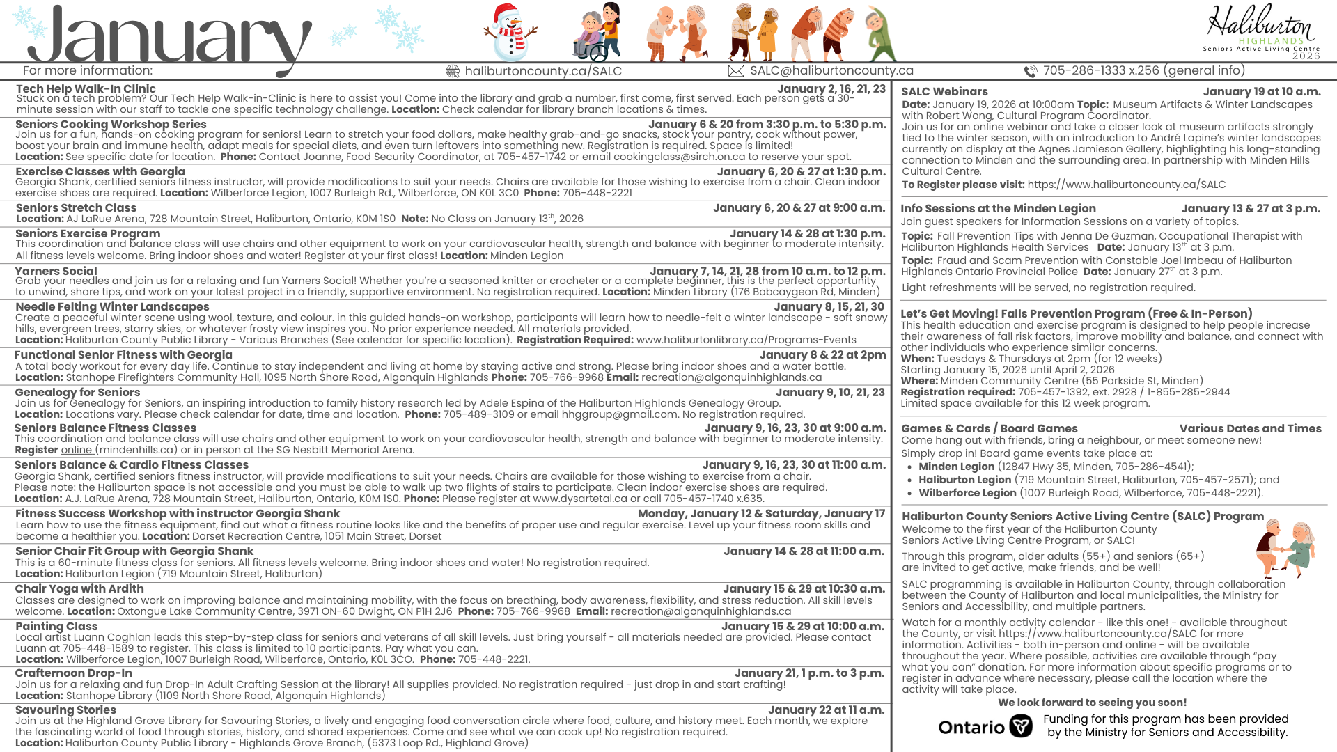 January 2026 Calendar - Page 2 January 2026 Calendar for the Seniors Active Living Centre. Please call 705-286-1333 x.256 if you require assistance.
