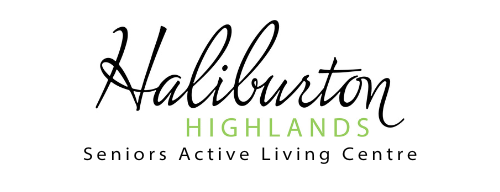 SALC logo: Haliburton Highlands is written in script in black and green, and Seniors Active Living Centre is written in black text.
