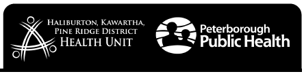 Logos for Haliburton, Kawartha, Pine Ridge District Health Unit and Peterborough Public Health