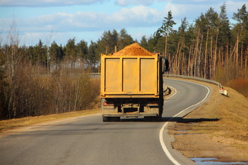 Dump truck on country road