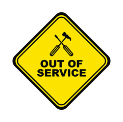 Yellow warning sign stating out-of-service