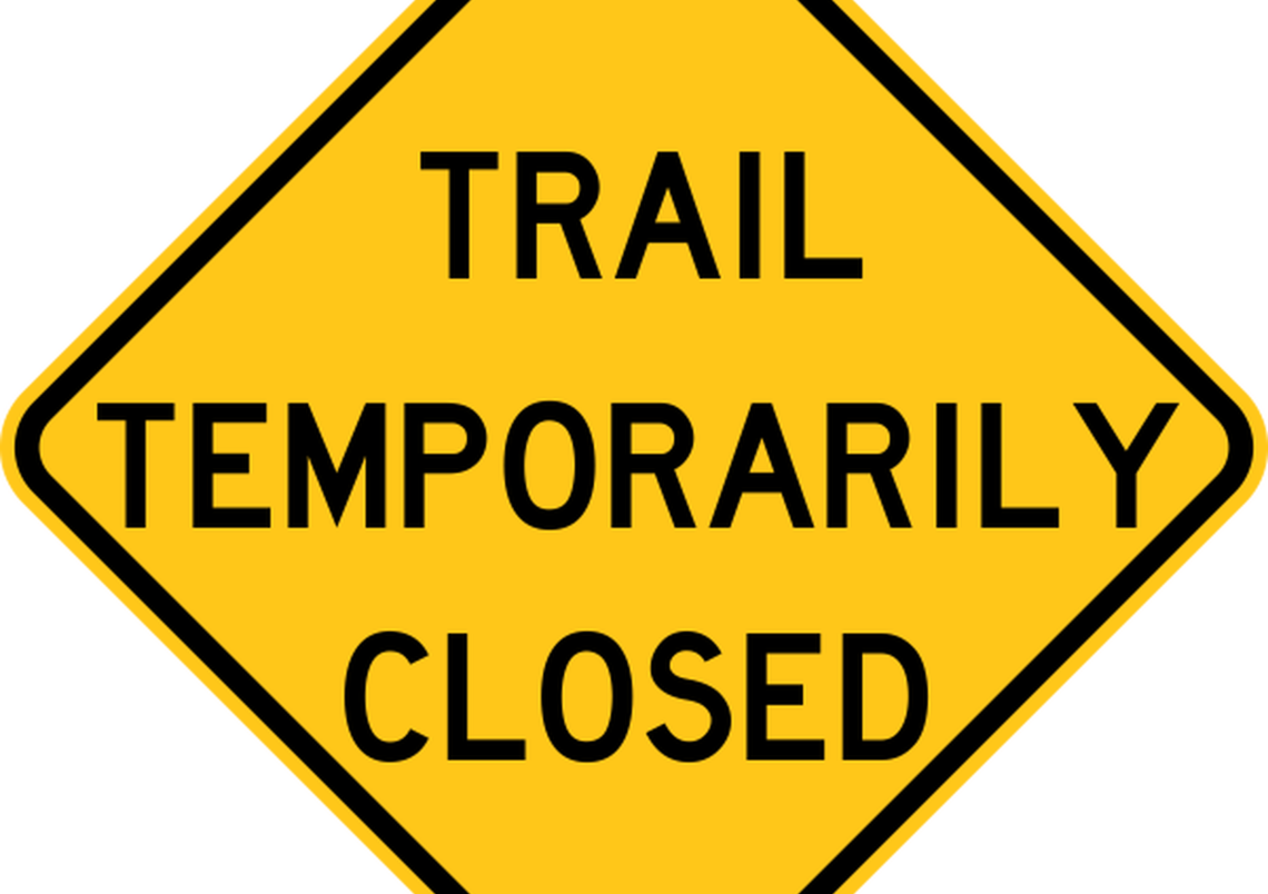 Yellow sign that says Trail Temporarily Closed